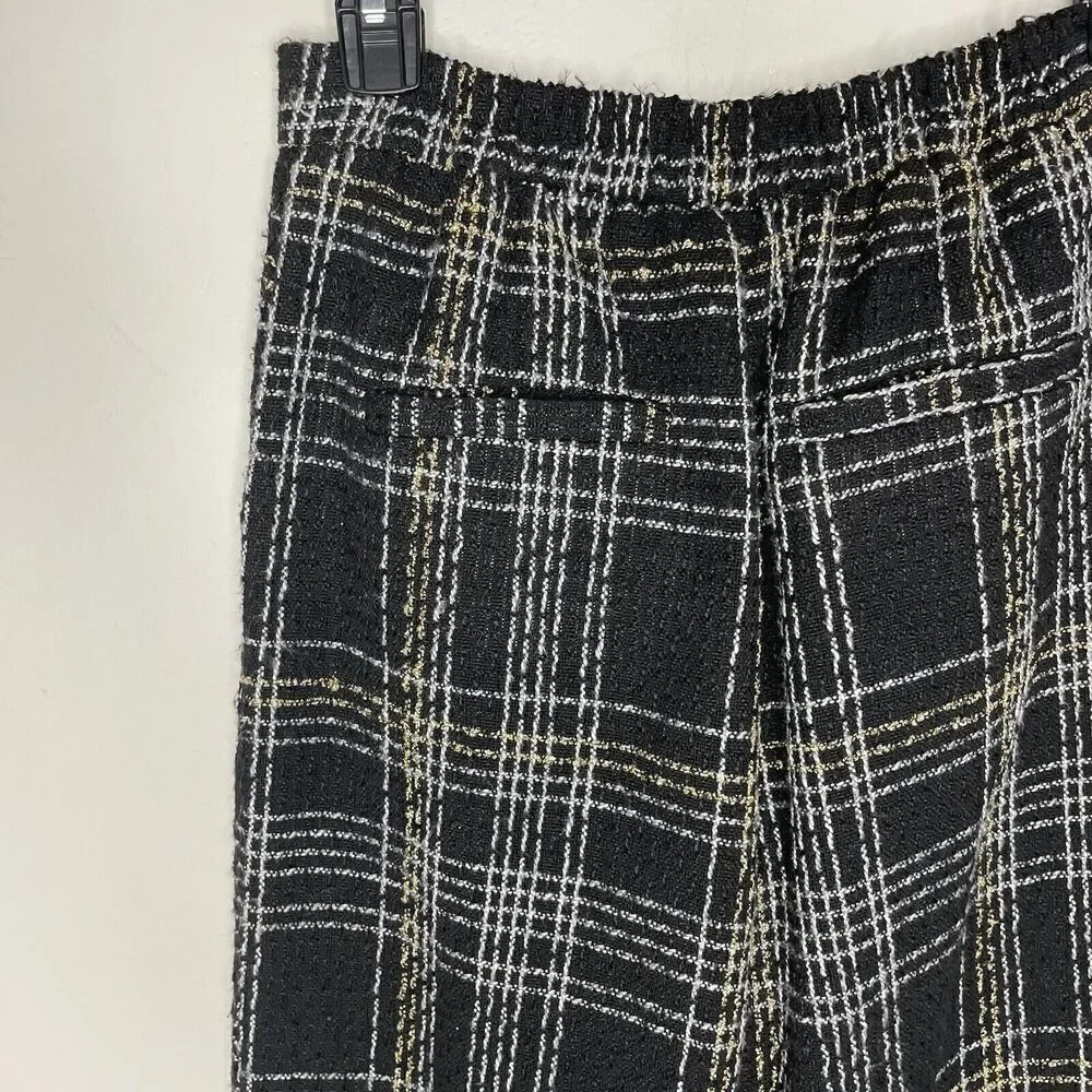 SLATE & WILLOW Pants Womens Small Black Tweed Wide Leg Trousers Plaid - Picture 10 of 15